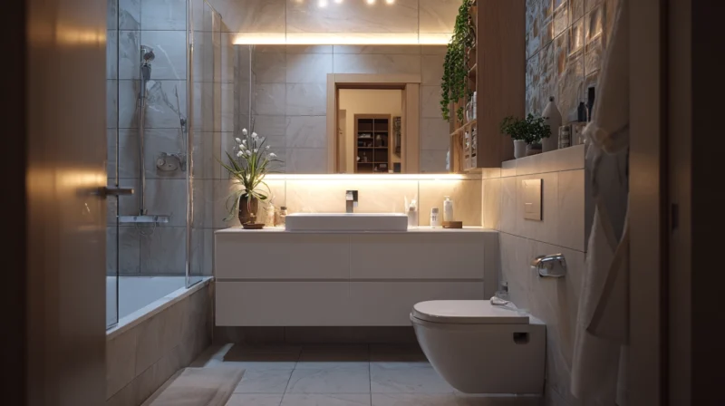 Malo moderno kupatilo u kojem su biljke